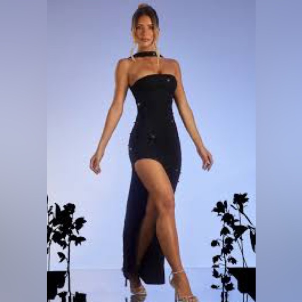 Embellished Bandeau Maxi Dress in Black Oh polly